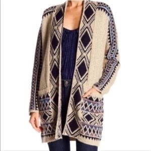 LUCKY BRAND Women Knit Long Sweater Cardigan Aztec Southwest Pockets Med…